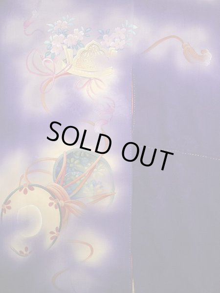 画像6: E423A 訪問着 女性用着物 シルク(正絹)   紫 楽器 【中古】 【USED】 【リサイクル】 ★★★☆☆ (6)