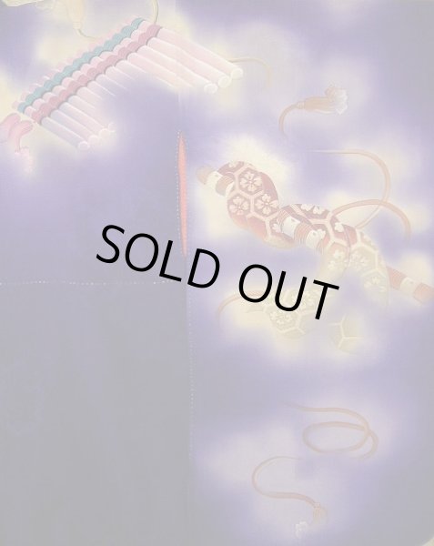 画像7: E423A 訪問着 女性用着物 シルク(正絹)   紫 楽器 【中古】 【USED】 【リサイクル】 ★★★☆☆ (7)