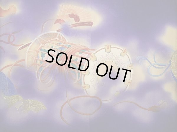 画像13: E423A 訪問着 女性用着物 シルク(正絹)   紫 楽器 【中古】 【USED】 【リサイクル】 ★★★☆☆ (13)