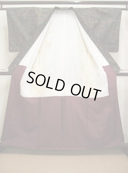 画像2: E706L 大島紬 女性用着物 シルク（正絹）  スモーキーな ネイビー（紺） 花 【中古】 【USED】 【リサイクル】 ★★★☆☆ (2)