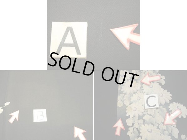 画像14: E723Q 留袖 女性用着物 シルク(正絹)   黒 菊 【中古】 【USED】 【リサイクル】 ★★★☆☆ (14)