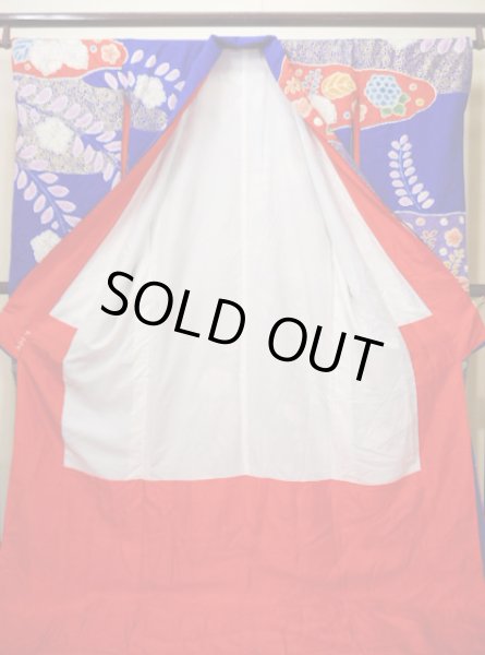 画像3: F0210A 掛下 女性用着物 シルク（正絹）  明るい ネイビー（紺） 菊 【中古】 【USED】 【リサイクル】 ★★★★☆ (3)