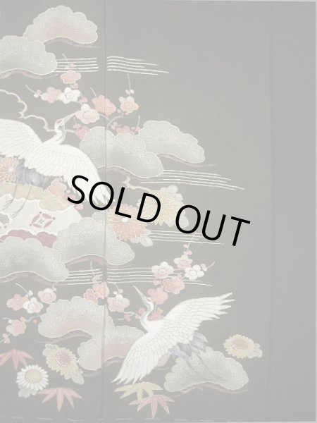 画像5: F0425G 留袖 女性用着物 シルク（正絹）  スモーキーな 黒 鶴 【中古】 【USED】 【リサイクル】 ★★☆☆☆ (5)