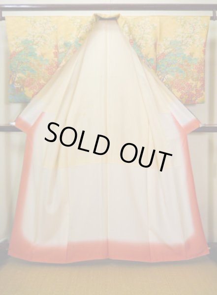 画像2: F0525U 小紋 女性用着物 シルク(正絹)  シャイニーな 山吹 梅 【中古】 【USED】 【リサイクル】 ★★★★☆ (2)