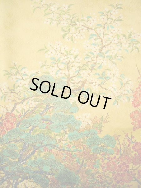 画像3: F0525U 小紋 女性用着物 シルク(正絹)  シャイニーな 山吹 梅 【中古】 【USED】 【リサイクル】 ★★★★☆ (3)