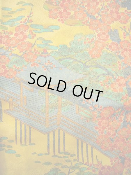 画像6: F0525U 小紋 女性用着物 シルク(正絹)  シャイニーな 山吹 梅 【中古】 【USED】 【リサイクル】 ★★★★☆ (6)