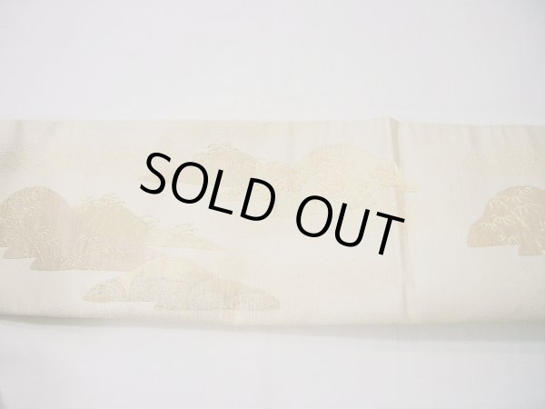 画像15: F0627M 丸帯 川島織物謹製 リバーシブル シルク(正絹)  シャイニーな オフ ホワイト 山 【中古】 【USED】 【リサイクル】 ★★★☆☆ (15)