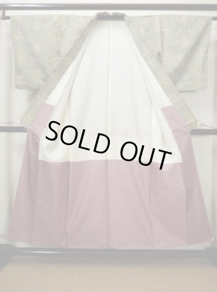 画像2: F1025J 大島紬 女性用着物 縦横絣 縦横絣 シルク(正絹) スモーキーな 薄い グリーン(緑), 十字 【中古】 【USED】 【リサイクル】 ★★★☆☆ (2)