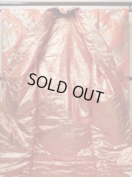 画像3: F1202B 打掛 女性用着物  シルク（正絹）  深い オレンジ, 花 【中古】 【USED】 【リサイクル】 ★★★★☆ (3)