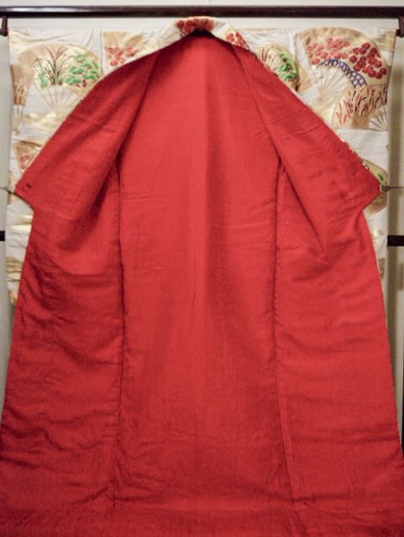 画像5: F1202E 打掛 女性用着物  シルク(正絹)  薄い ベージュ, 扇 【中古】 【USED】 【リサイクル】 ★★★★☆ (5)