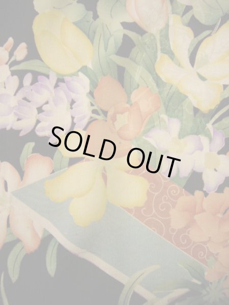 画像8: G0302Z 小紋 女性用着物 金紗縮緬、振袖リメイク シルク(正絹)  ダークな 紫, チューリップ 【中古】 【USED】 【リサイクル】 ★★★☆☆ (8)