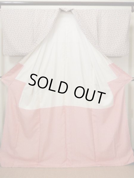 画像2: G0526I 小紋 女性用着物  シルク（正絹）   オフ　ホワイト, 扇 【中古】 【USED】 【リサイクル】 ★★★★☆ (2)