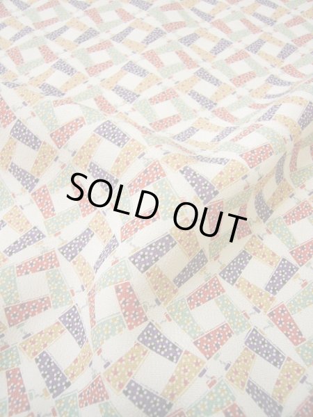 画像6: G0526I 小紋 女性用着物  シルク（正絹）   オフ　ホワイト, 扇 【中古】 【USED】 【リサイクル】 ★★★★☆ (6)