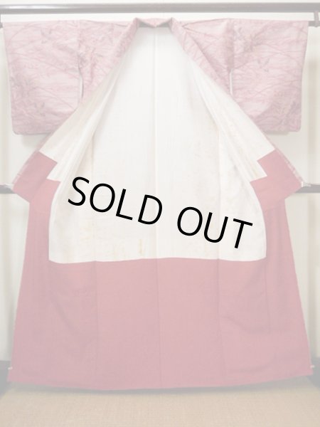 画像2: G0601Y 十日町紬 女性用着物  シルク(正絹)   ピンク, 花 【中古】 【USED】 【リサイクル】 ★★★☆☆ (2)