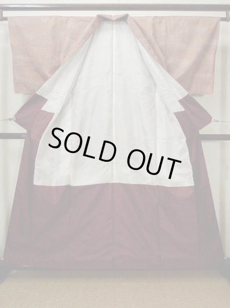 画像2: G0602D 紬 女性用着物  シルク(正絹) ヘザー(杢) 黄みのある 赤, ぼかし 【中古】 【USED】 【リサイクル】 ★★★★☆ (2)