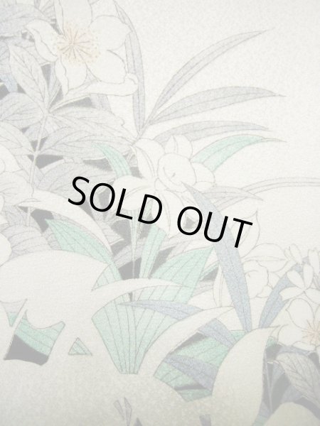 画像14: G0608Y 小紋 女性用着物  シルク(正絹)  シャイニーな オフ ホワイト, 百合 【新古品】 【USED】 【リサイクル】 ★★★★★ (14)