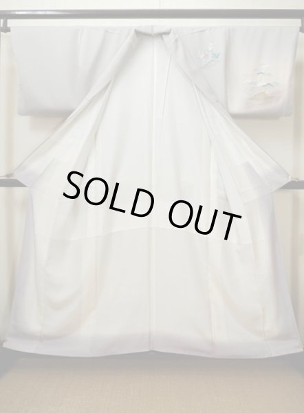 画像3: G0629K 訪問着 女性用着物  シルク（正絹） 淡い 紫がかった グレー（灰色）, 鶴 【中古】 【USED】 【リサイクル】 ★★★★☆ (3)