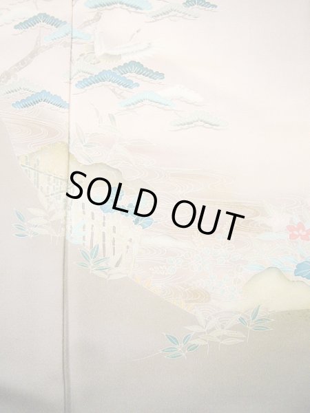 画像5: G0629K 訪問着 女性用着物  シルク（正絹） 淡い 紫がかった グレー（灰色）, 鶴 【中古】 【USED】 【リサイクル】 ★★★★☆ (5)