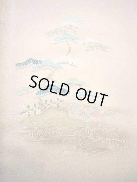 画像7: G0629K 訪問着 女性用着物  シルク（正絹） 淡い 紫がかった グレー（灰色）, 鶴 【中古】 【USED】 【リサイクル】 ★★★★☆ (7)