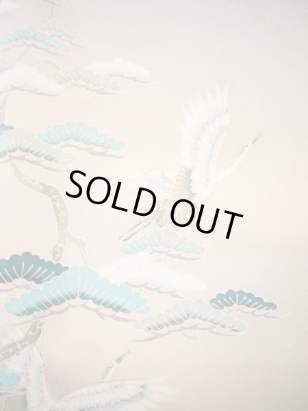 画像8: G0629K 訪問着 女性用着物  シルク（正絹） 淡い 紫がかった グレー（灰色）, 鶴 【中古】 【USED】 【リサイクル】 ★★★★☆ (8)