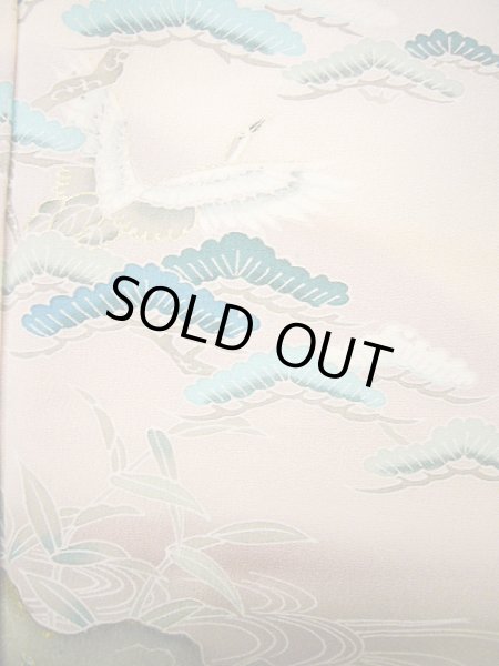 画像9: G0629K 訪問着 女性用着物  シルク（正絹） 淡い 紫がかった グレー（灰色）, 鶴 【中古】 【USED】 【リサイクル】 ★★★★☆ (9)