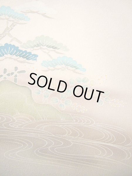 画像14: G0629K 訪問着 女性用着物  シルク（正絹） 淡い 紫がかった グレー（灰色）, 鶴 【中古】 【USED】 【リサイクル】 ★★★★☆ (14)