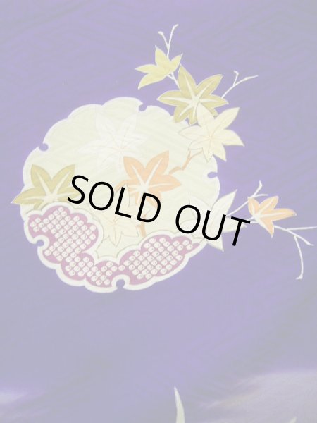 画像14: G0630M 振袖 女性用着物  シルク(正絹)  明るい ネイビー(紺), ぼたん グレーがかった【中古】 【USED】 【リサイクル】 ★★☆☆☆ (14)