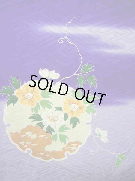 画像20: G0630M 振袖 女性用着物  シルク(正絹)  明るい ネイビー(紺), ぼたん グレーがかった【中古】 【USED】 【リサイクル】 ★★☆☆☆ (20)