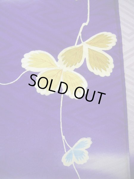 画像28: G0630M 振袖 女性用着物  シルク(正絹)  明るい ネイビー(紺), ぼたん グレーがかった【中古】 【USED】 【リサイクル】 ★★☆☆☆ (28)