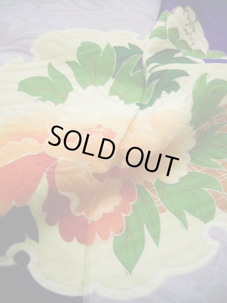 画像31: G0630M 振袖 女性用着物  シルク(正絹)  明るい ネイビー(紺), ぼたん グレーがかった【中古】 【USED】 【リサイクル】 ★★☆☆☆ (31)