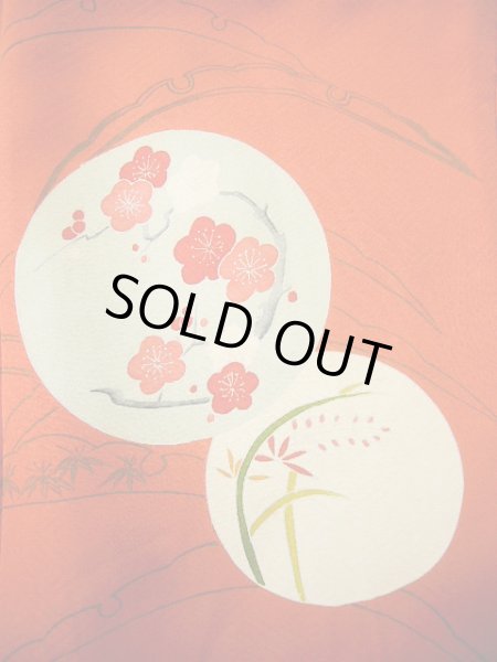 画像4: G0630S 訪問着 女性用着物  シルク(正絹)  スモーキーな オレンジ, 丸 【中古】 【USED】 【リサイクル】 ★★★☆☆ (4)