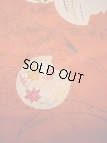 画像14: G0630S 訪問着 女性用着物  シルク(正絹)  スモーキーな オレンジ, 丸 【中古】 【USED】 【リサイクル】 ★★★☆☆ (14)