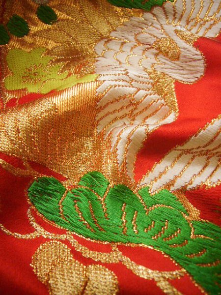 画像13: G0805E 打掛 女性用着物  シルク(正絹)   赤, 鼓 【中古】 【USED】 【リサイクル】 ★★★☆☆ (13)