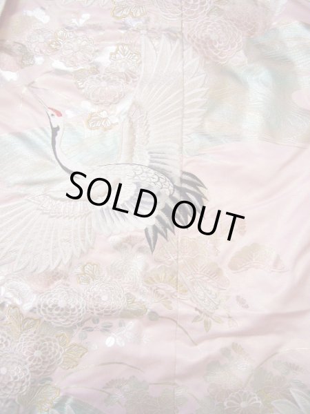 画像7: G0805F 打掛 女性用着物  シルク（正絹） シャイニーな 薄い ピンク, 鶴 【中古】 【USED】 【リサイクル】 ★★★★☆ (7)