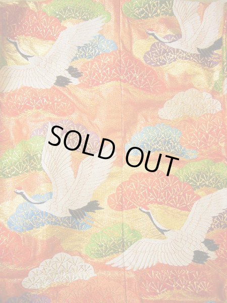 画像7: G0805I 打掛 女性用着物  シルク(正絹)  シャイニーな 朱赤, 鶴 【中古】 【USED】 【リサイクル】 ★★★★☆ (7)