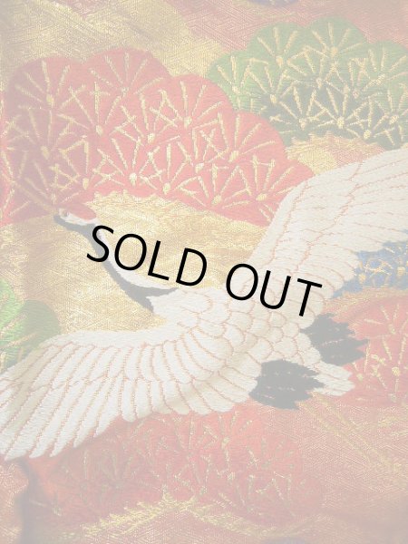 画像9: G0805I 打掛 女性用着物  シルク(正絹)  シャイニーな 朱赤, 鶴 【中古】 【USED】 【リサイクル】 ★★★★☆ (9)