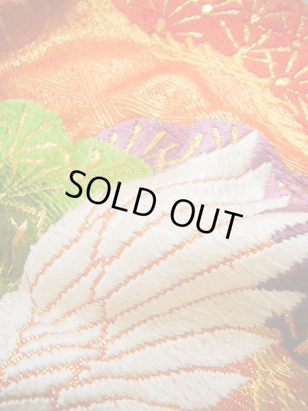 画像14: G0805I 打掛 女性用着物  シルク(正絹)  シャイニーな 朱赤, 鶴 【中古】 【USED】 【リサイクル】 ★★★★☆ (14)