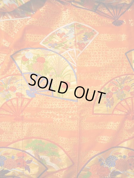 画像6: G0805L 打掛 女性用着物  シルク(正絹)  スモーキーな オレンジ, 扇 【中古】 【USED】 【リサイクル】 ★★★★☆ (6)