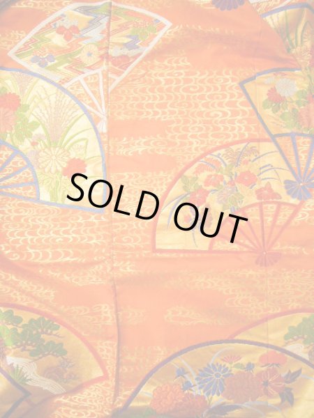 画像10: G0805L 打掛 女性用着物  シルク(正絹)  スモーキーな オレンジ, 扇 【中古】 【USED】 【リサイクル】 ★★★★☆ (10)