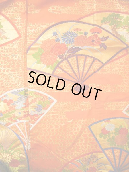 画像11: G0805L 打掛 女性用着物  シルク(正絹)  スモーキーな オレンジ, 扇 【中古】 【USED】 【リサイクル】 ★★★★☆ (11)