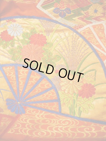 画像13: G0805L 打掛 女性用着物  シルク(正絹)  スモーキーな オレンジ, 扇 【中古】 【USED】 【リサイクル】 ★★★★☆ (13)