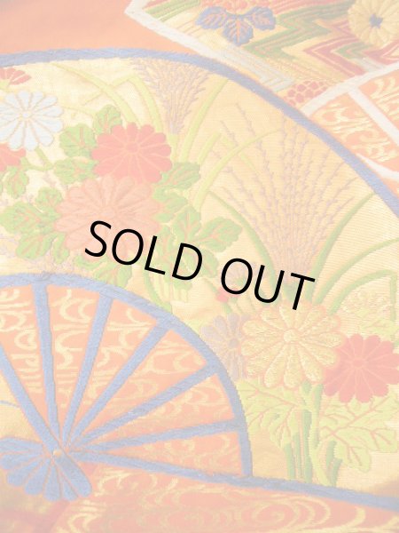 画像16: G0805L 打掛 女性用着物  シルク(正絹)  スモーキーな オレンジ, 扇 【中古】 【USED】 【リサイクル】 ★★★★☆ (16)