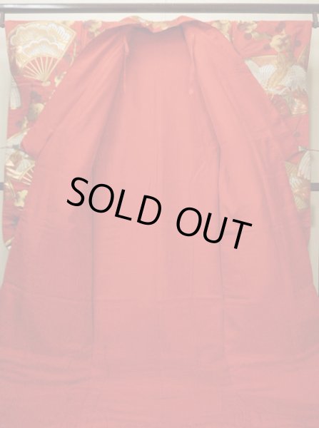 画像5: G0805O 打掛 女性用着物  シルク(正絹)  深い 赤, 扇 【中古】 【USED】 【リサイクル】 ★★★★☆ (5)