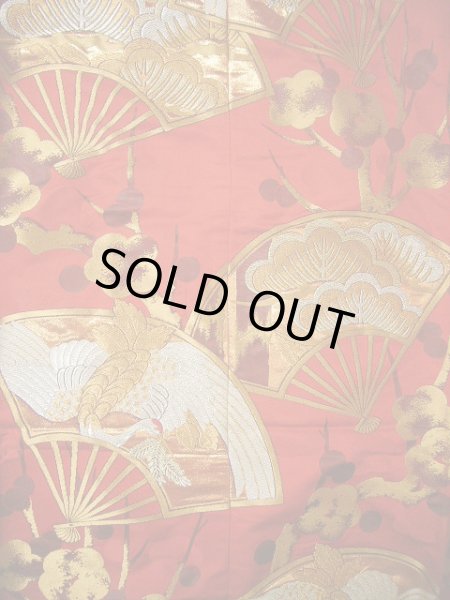 画像7: G0805O 打掛 女性用着物  シルク(正絹)  深い 赤, 扇 【中古】 【USED】 【リサイクル】 ★★★★☆ (7)