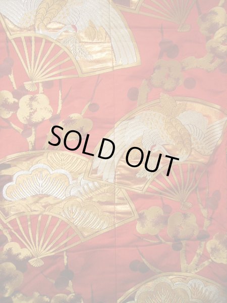 画像9: G0805O 打掛 女性用着物  シルク(正絹)  深い 赤, 扇 【中古】 【USED】 【リサイクル】 ★★★★☆ (9)