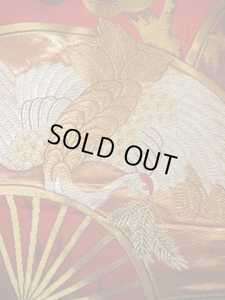 画像11: G0805O 打掛 女性用着物  シルク(正絹)  深い 赤, 扇 【中古】 【USED】 【リサイクル】 ★★★★☆ (11)