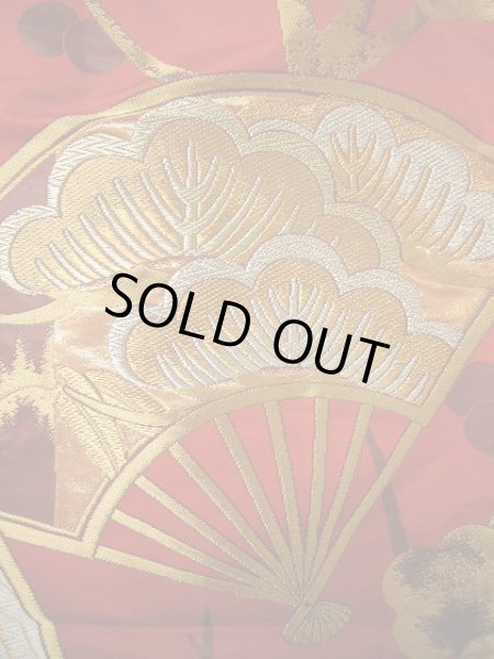 画像15: G0805O 打掛 女性用着物  シルク(正絹)  深い 赤, 扇 【中古】 【USED】 【リサイクル】 ★★★★☆ (15)