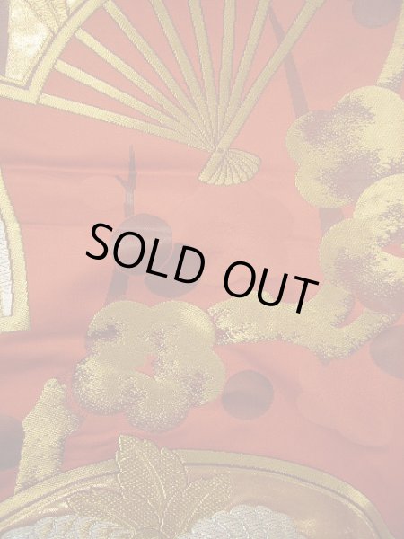 画像16: G0805O 打掛 女性用着物  シルク(正絹)  深い 赤, 扇 【中古】 【USED】 【リサイクル】 ★★★★☆ (16)