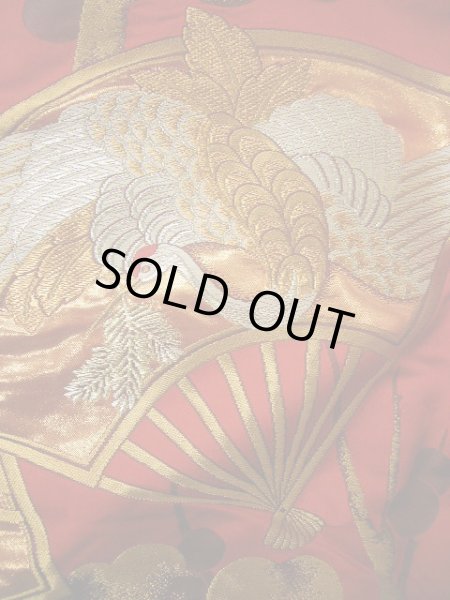 画像17: G0805O 打掛 女性用着物  シルク(正絹)  深い 赤, 扇 【中古】 【USED】 【リサイクル】 ★★★★☆ (17)