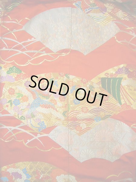 画像7: G0805S 打掛 女性用着物  シルク(正絹)   朱赤, 扇 【中古】 【USED】 【リサイクル】 ★★★★☆ (7)